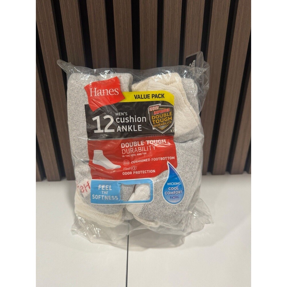 Hanes Men's Double Tough Ankle Socks  12-Pack, Size 6-12